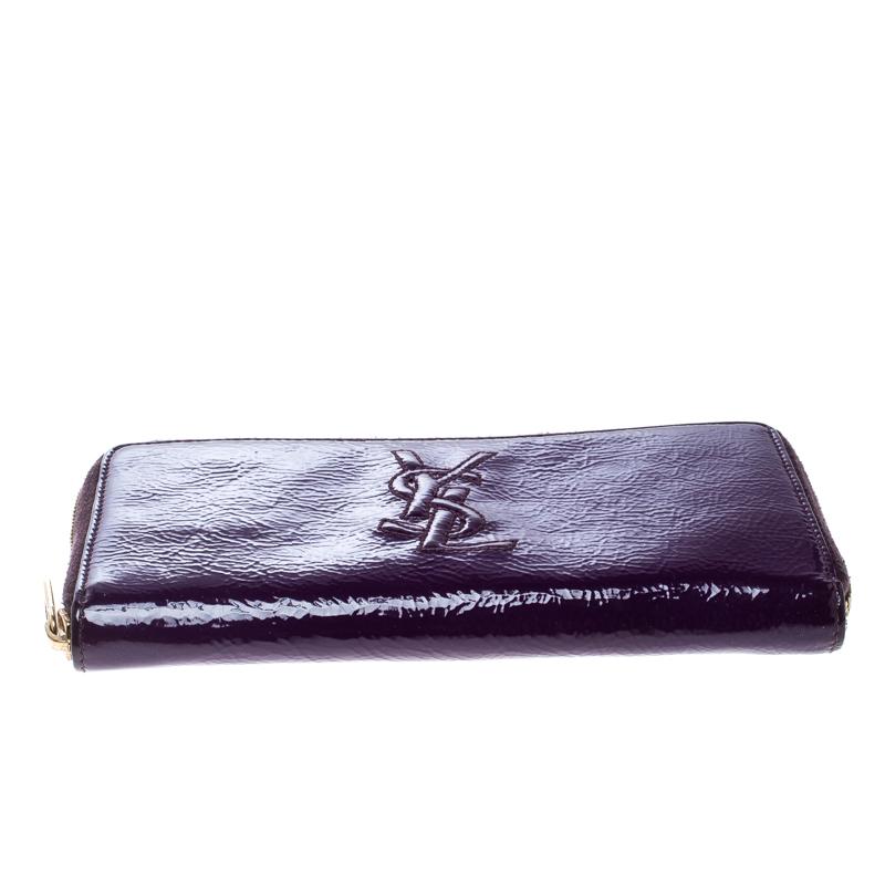 Black Saint Laurent Purple Patent Leather Belle de Jour Zip Around Wallet