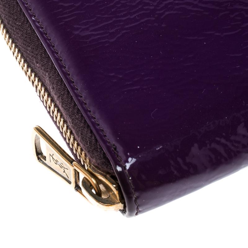 Saint Laurent Purple Patent Leather Belle de Jour Zip Around Wallet 3