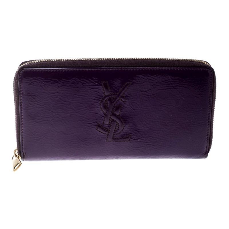 Saint Laurent Purple Patent Leather Belle de Jour Zip Around Wallet