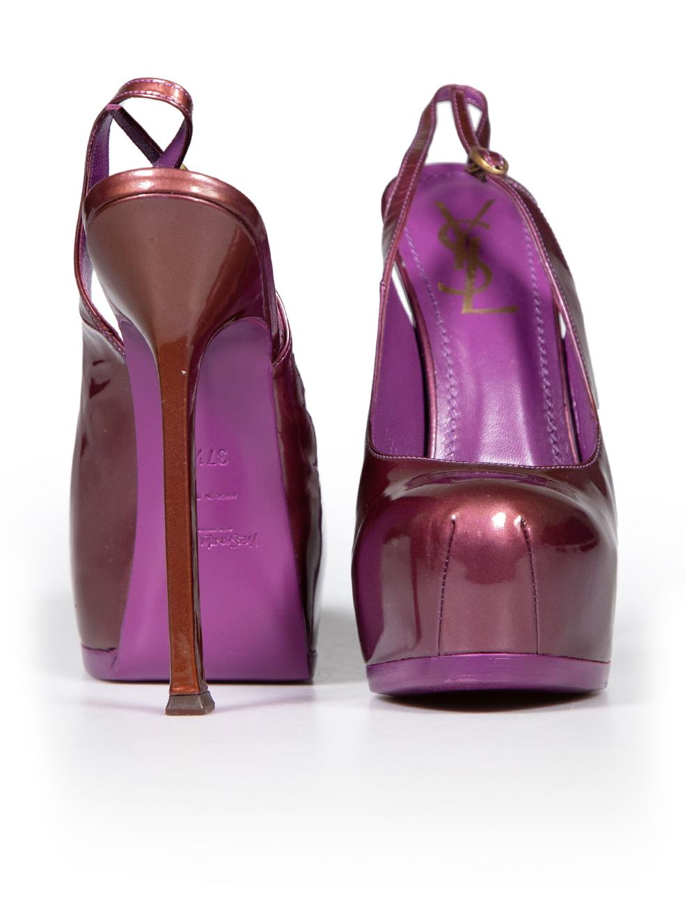 Saint Laurent Purple Patent Platform Slingback Heels Size IT 37.5 In Excellent Condition For Sale In London, GB
