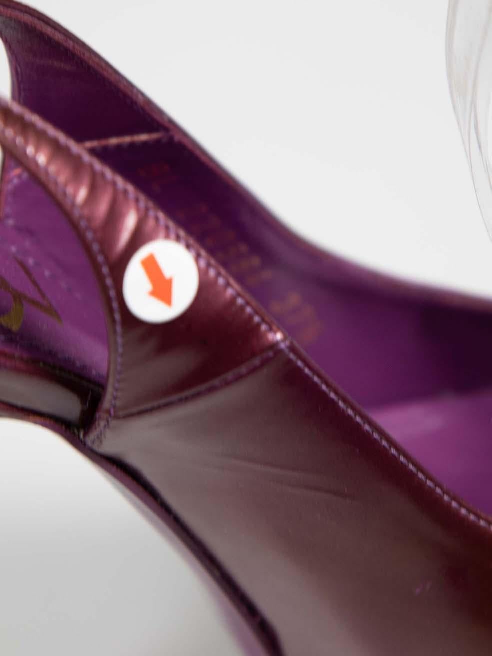 Saint Laurent Purple Patent Platform Slingback Heels Size IT 37.5 For Sale 3