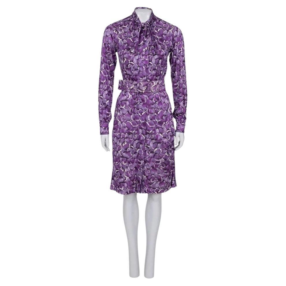 Saint Laurent Purple Silk Long Sleeve Dress - Size S For Sale