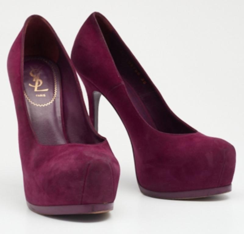Women's Saint Laurent Purple Suede Tribtoo Pumps Size 38 For Sale