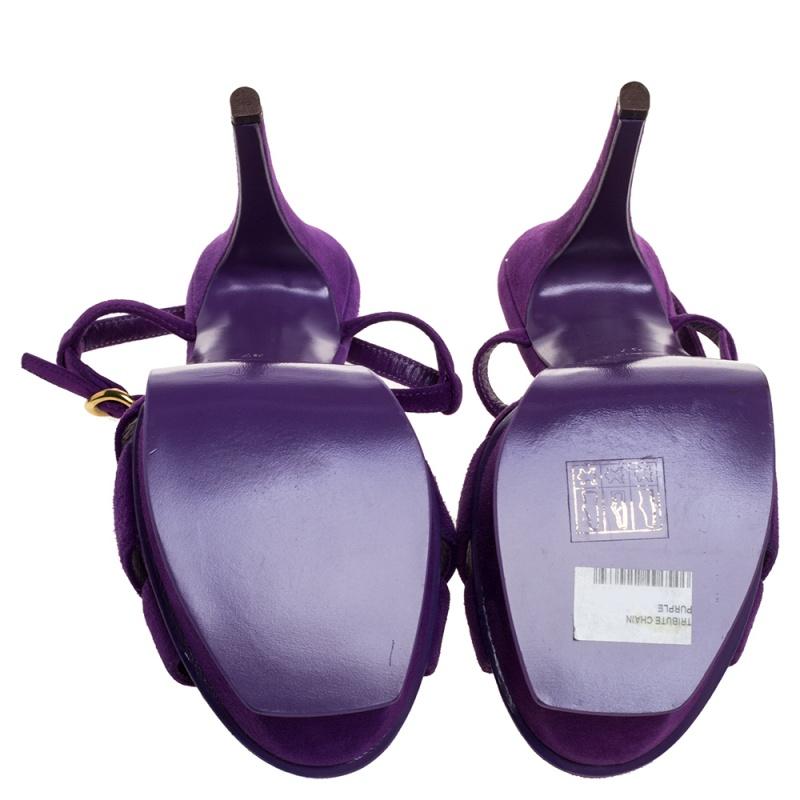 Women's Saint Laurent Purple Suede Tribute Chain Detail Platform Sandals Size 37