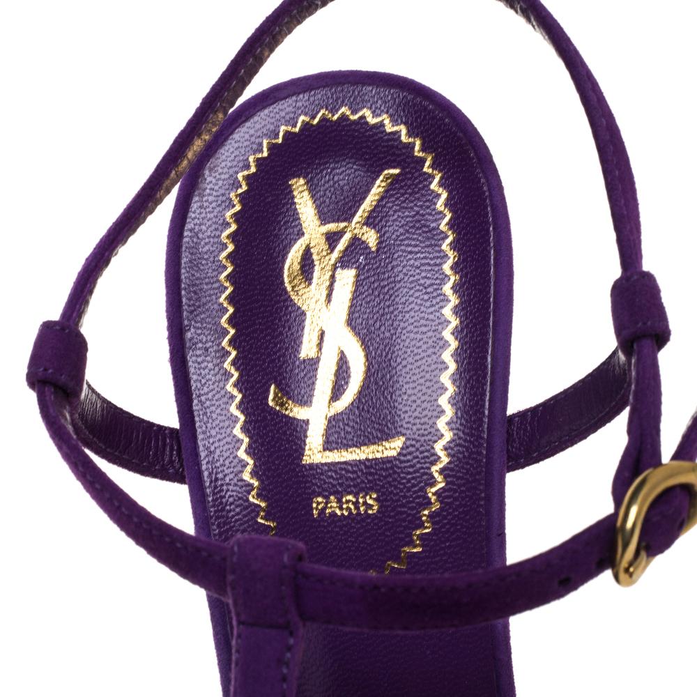 Saint Laurent Purple Suede Tribute Chain Detail Platform Sandals Size 37 2