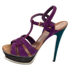 Saint Laurent Lila Wildleder Tribute-Sandalen Größe 39