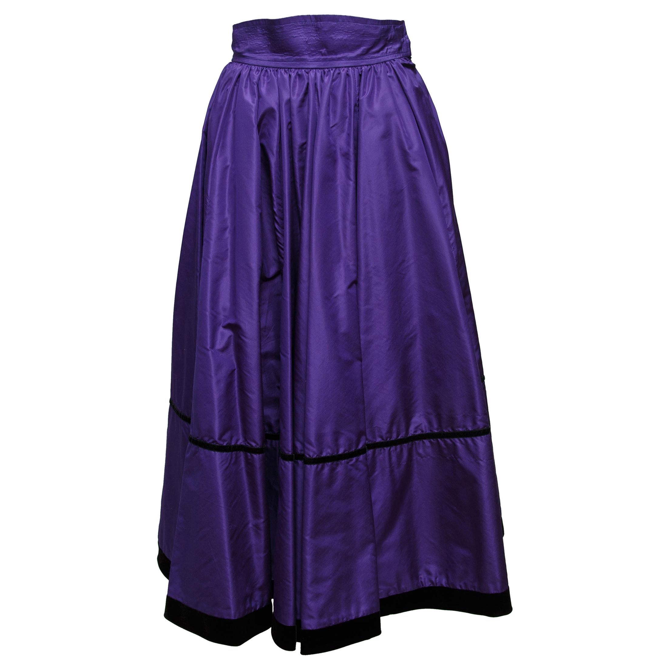 Saint Laurent Purple Velvet-Trimmed Skirt