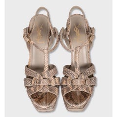 Saint Laurent Python Animal Print Block Heel Sandals 38.5