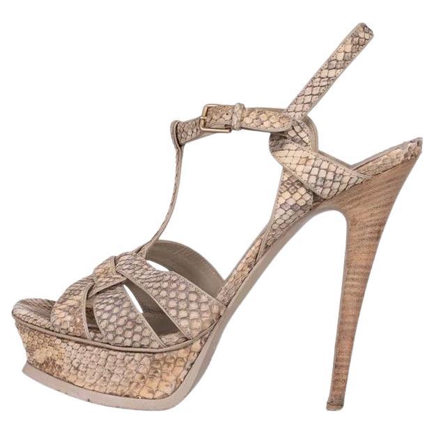 Saint Laurent Python Animal Print Block Heel Sandals 38.5 For Sale
