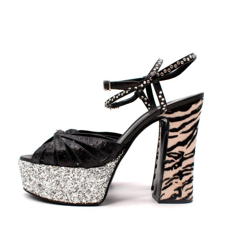 Glitter Python Saint Laurent Python, Glitter and Ponyskin Platform Sandals For Sale at ...
