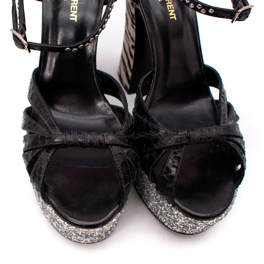 Women's Saint Laurent Python, Glitter & Ponyskin Platform Sandals