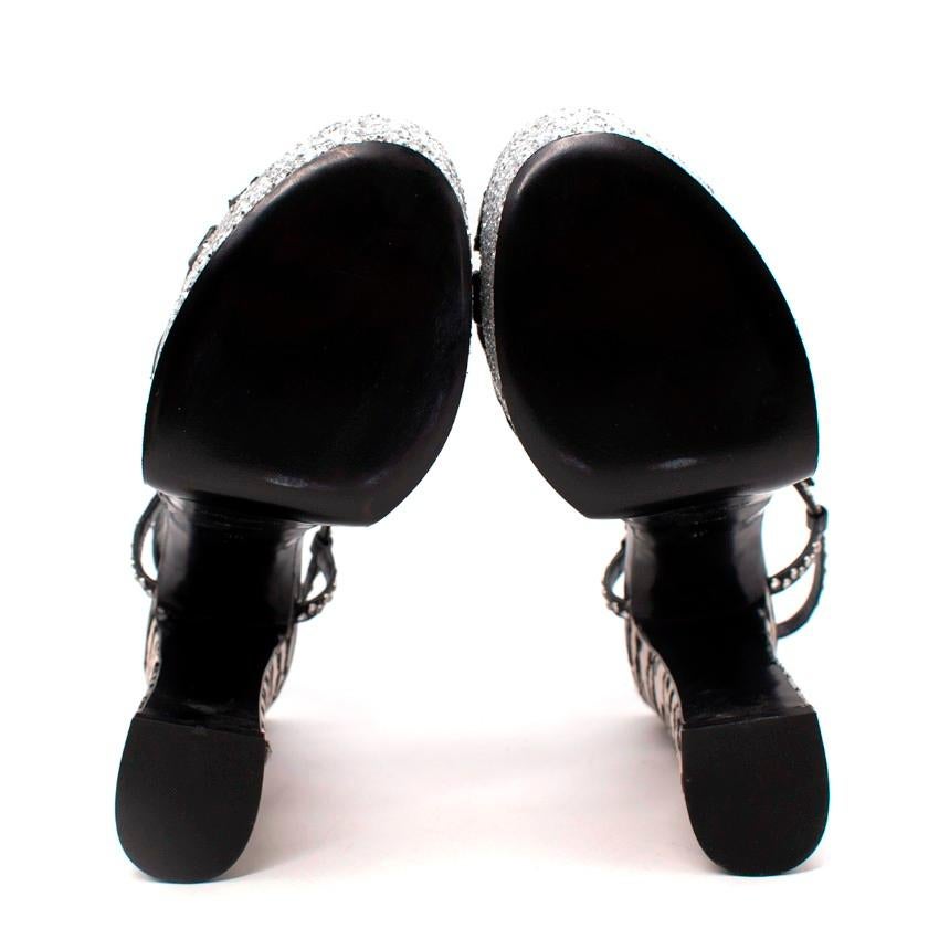 Saint Laurent Python, Glitter & Ponyskin Platform Sandals 4