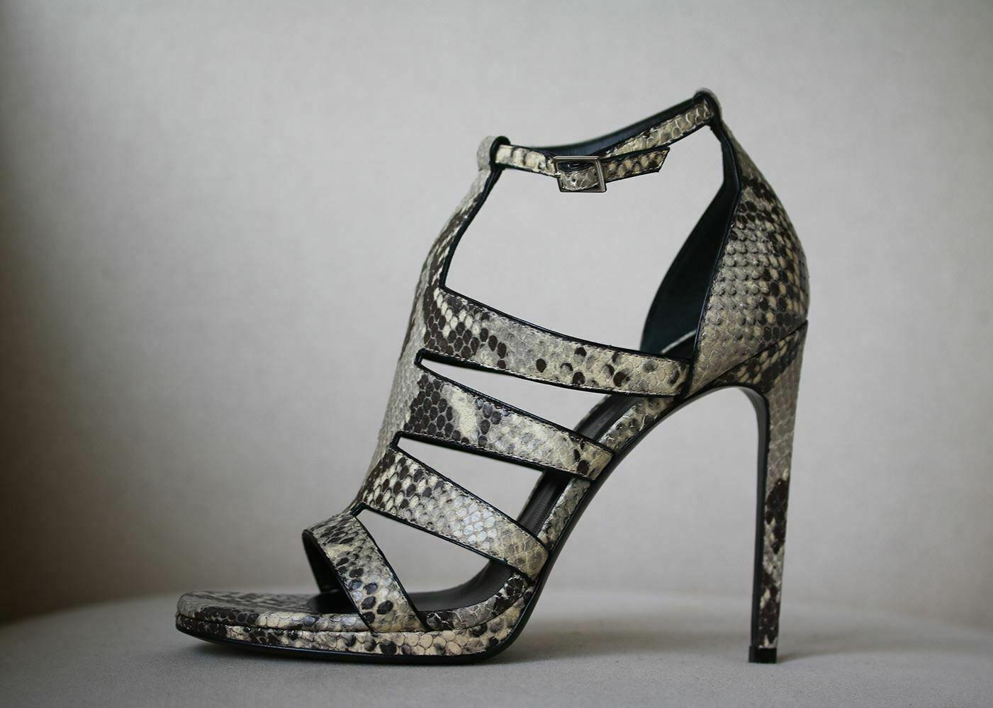 Saint Laurent python-embossed leather sandal. 4 1/2