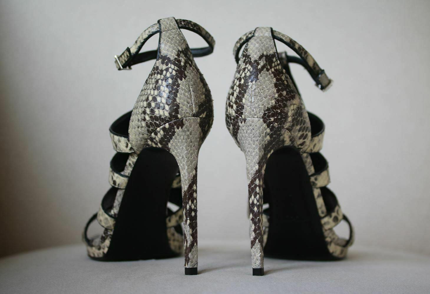 Black Saint Laurent Python-Print Cutout Sandals