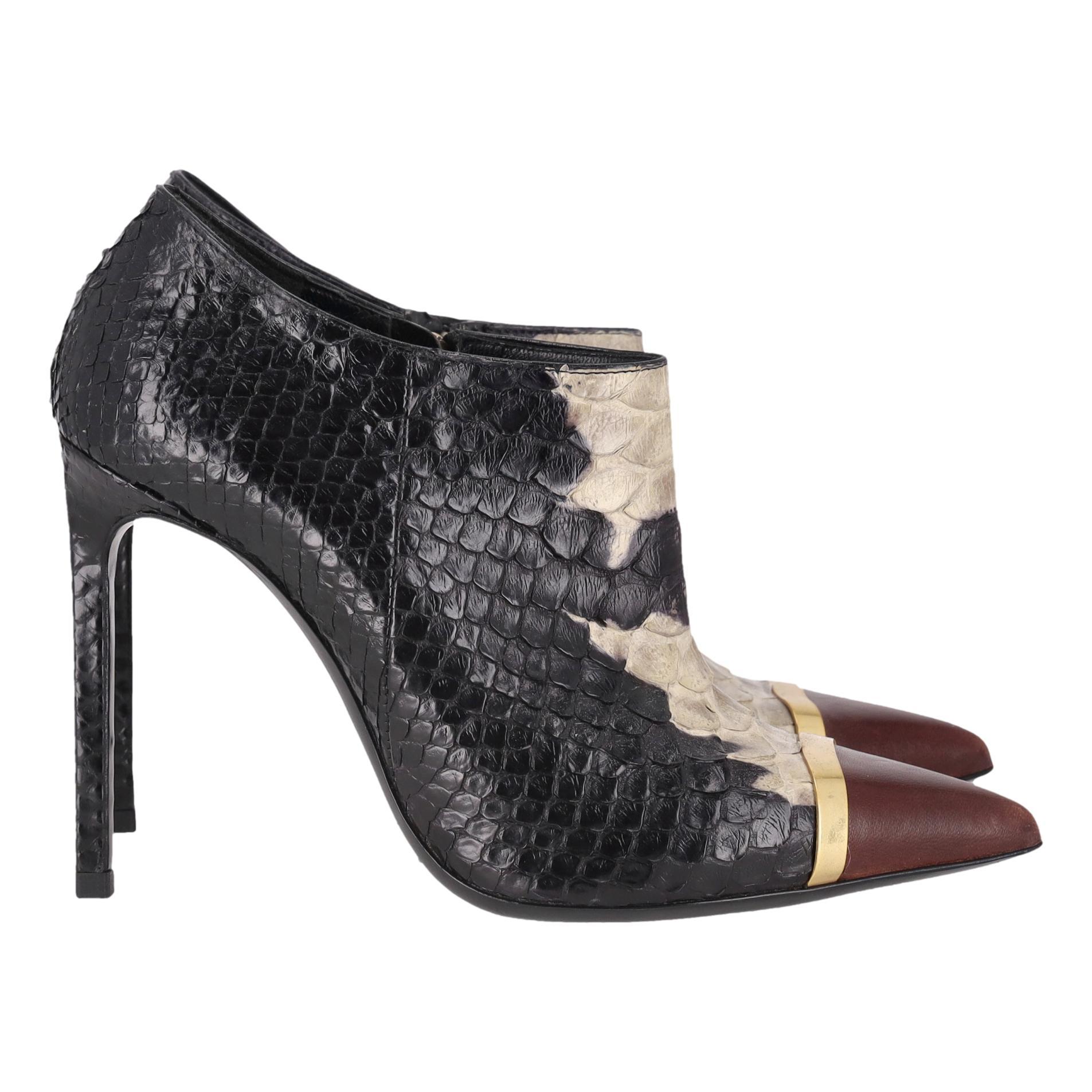 Black Saint Laurent Python Skin Ankle Boots For Sale