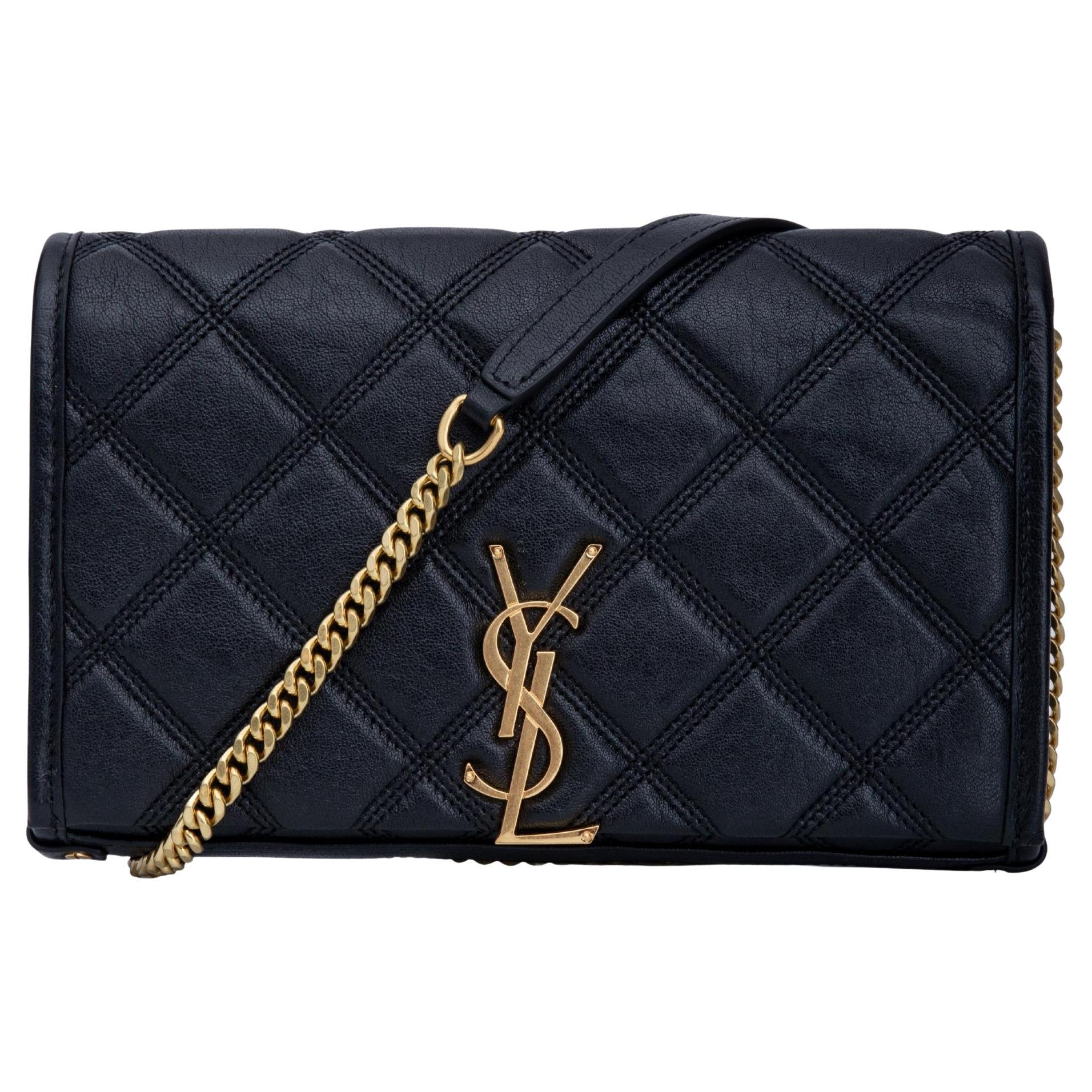 Saint Laurent Quilted Black Lambskin Chain Mini Becky Bag For Sale