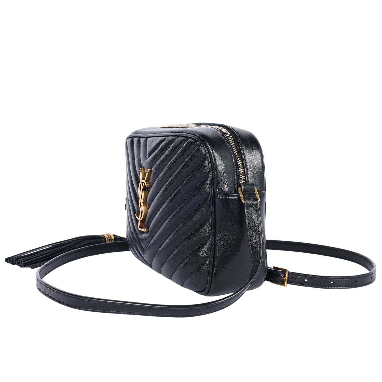 Saint Laurent Borsa a tracolla Lou in pelle trapuntata nera in vendita 2