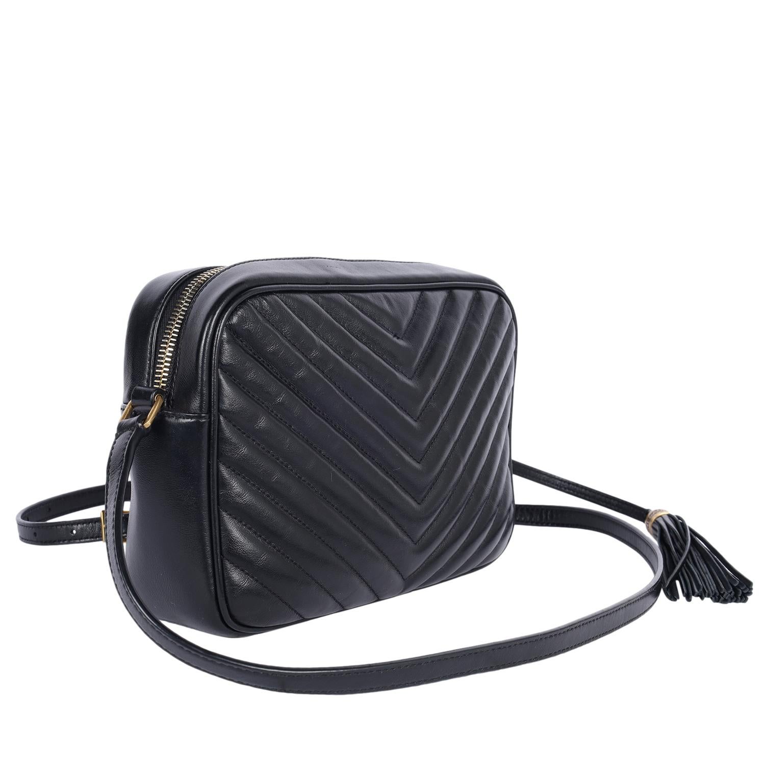 Saint Laurent Borsa a tracolla Lou in pelle trapuntata nera in vendita 4