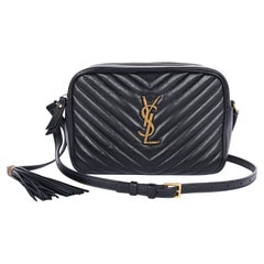 SAINT LAURENT Quilted Leather Lou Shoulder Bag Black