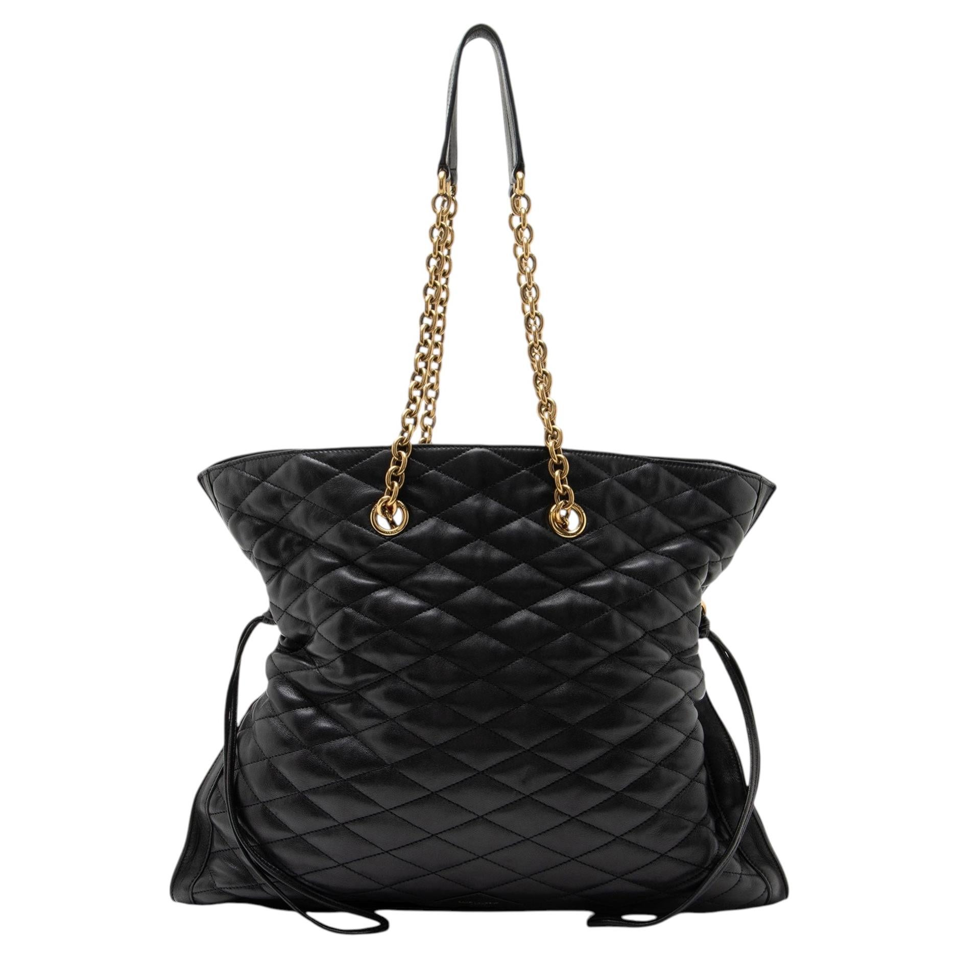 Saint Laurent Quilted Leather Pochon Drawstring Tote For Sale