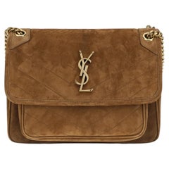 Saint Laurent Quilted Suede Shoulder Bag — Brown