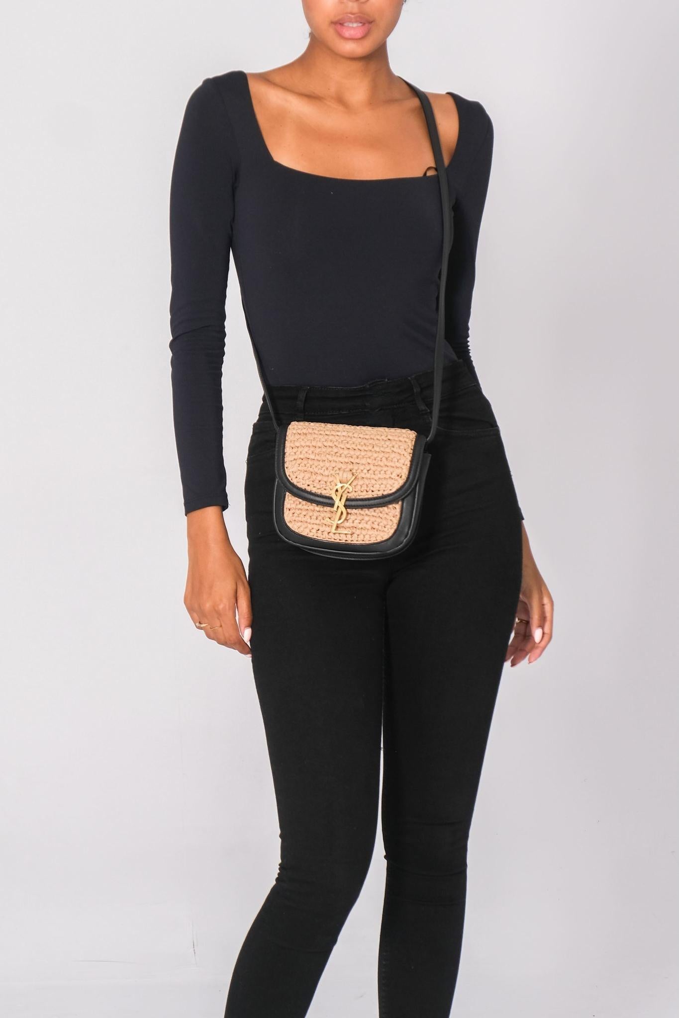 Saint Laurent Raffia Leather Kaia Shoulder Bag Beige In New Condition For Sale In Montreal, Quebec