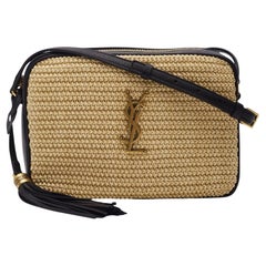 Saint Laurent Raffia Monogram Lou Camera Bag Beige