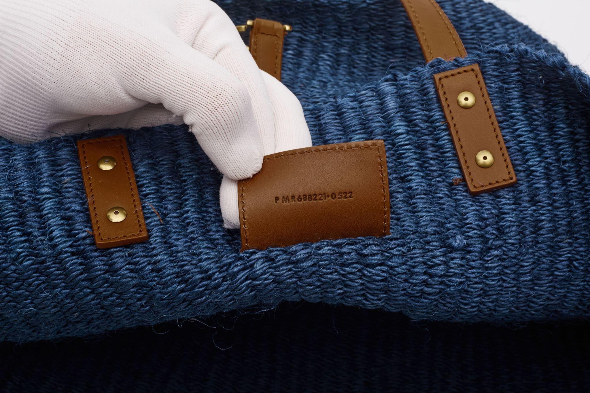 Saint Laurent Raffia Pannier Blue Tote Bag For Sale 6