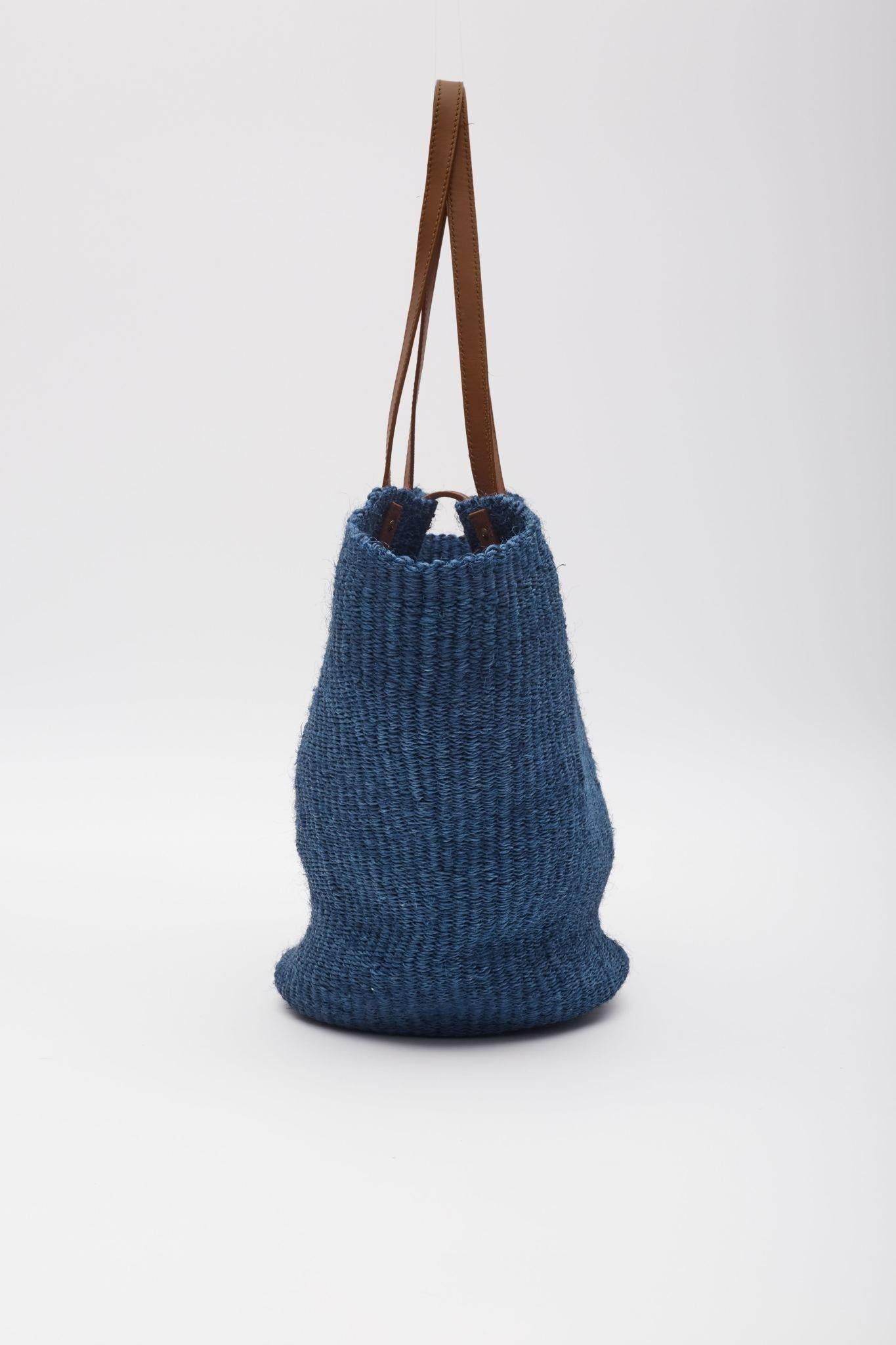 Saint Laurent Raffia Pannier Blue Tote Bag For Sale 2