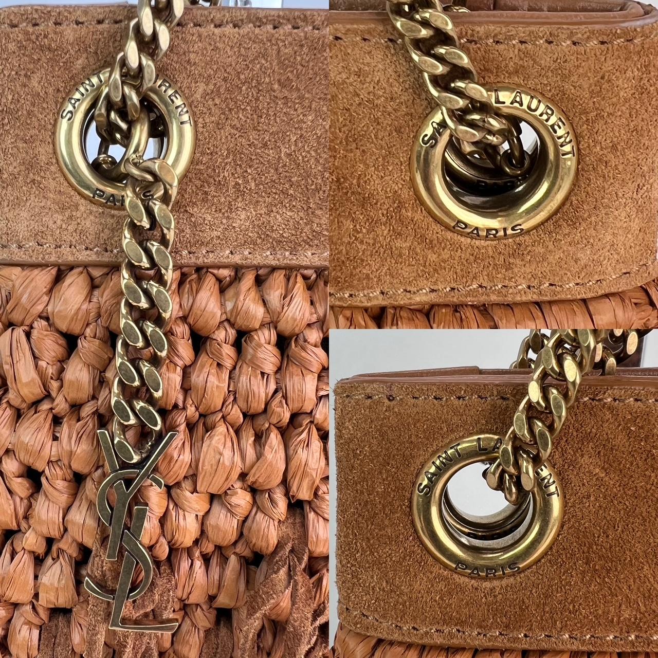 Brown Saint Laurent Raffia Suede Calfskin Grace Fringed Tan Hobo Bag
