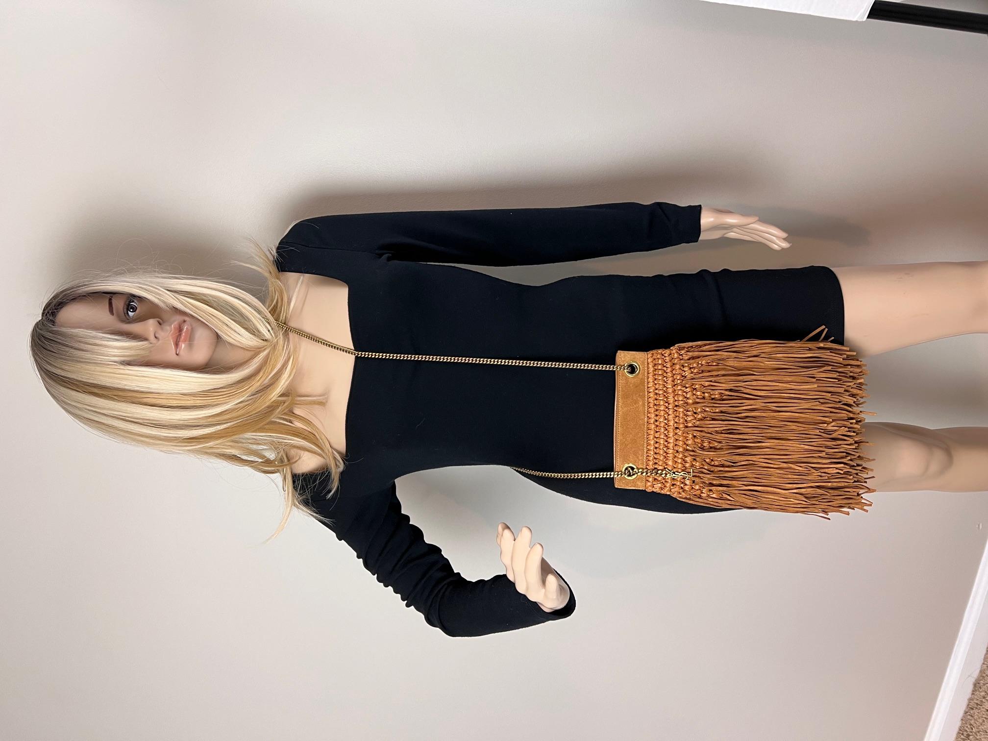 Saint Laurent Raffia Suede Calfskin Grace Fringed Tan Hobo Bag 1