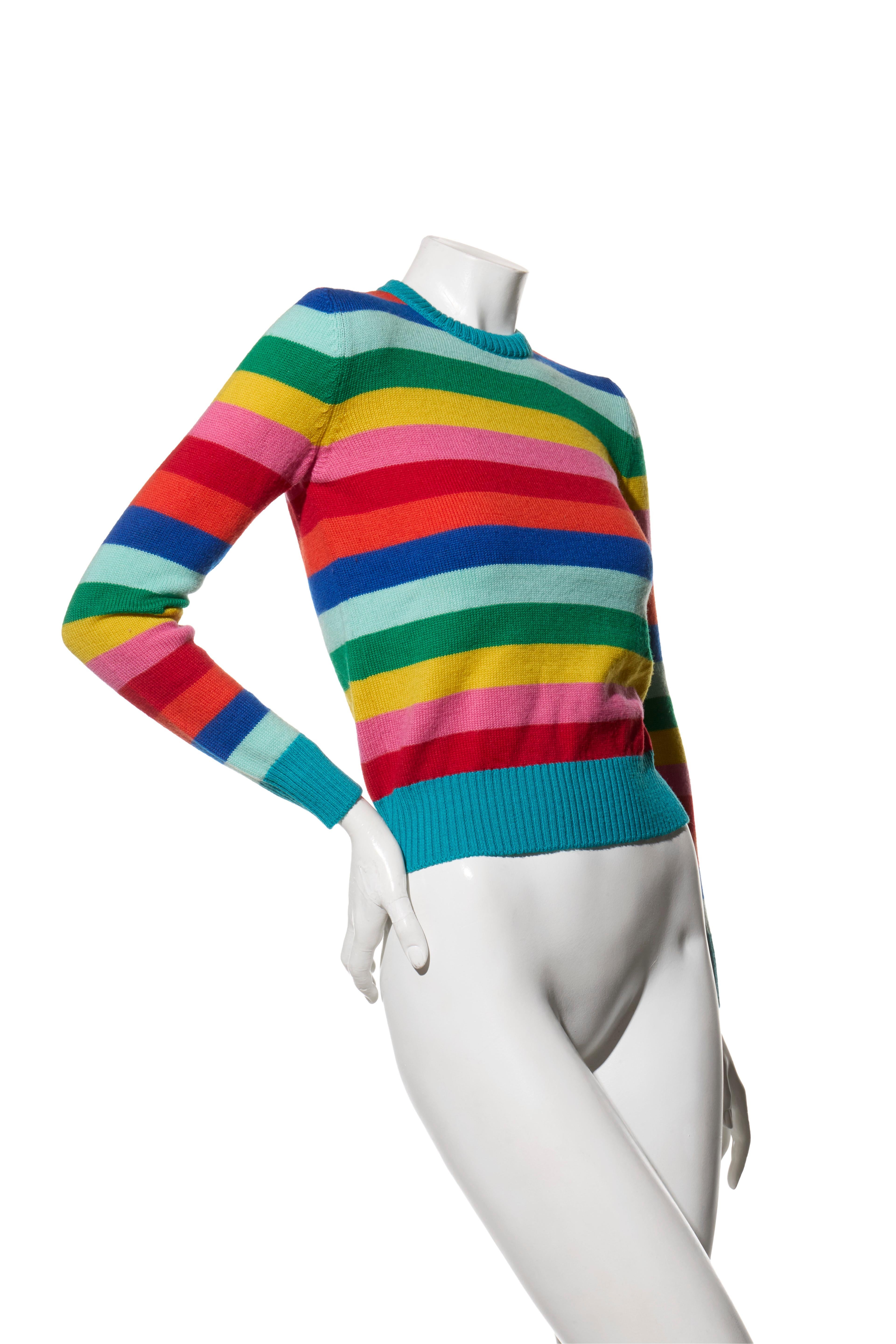 Saint Laurent Rainbow Stripe Wool Sweater 2016 Collection Size XS

Description:
A rare and collectible Saint Laurent Paris sweater from the 2016 collection designed under Hedi Slimane. Crafted in Italy from 100% wool, this vibrant rainbow striped
