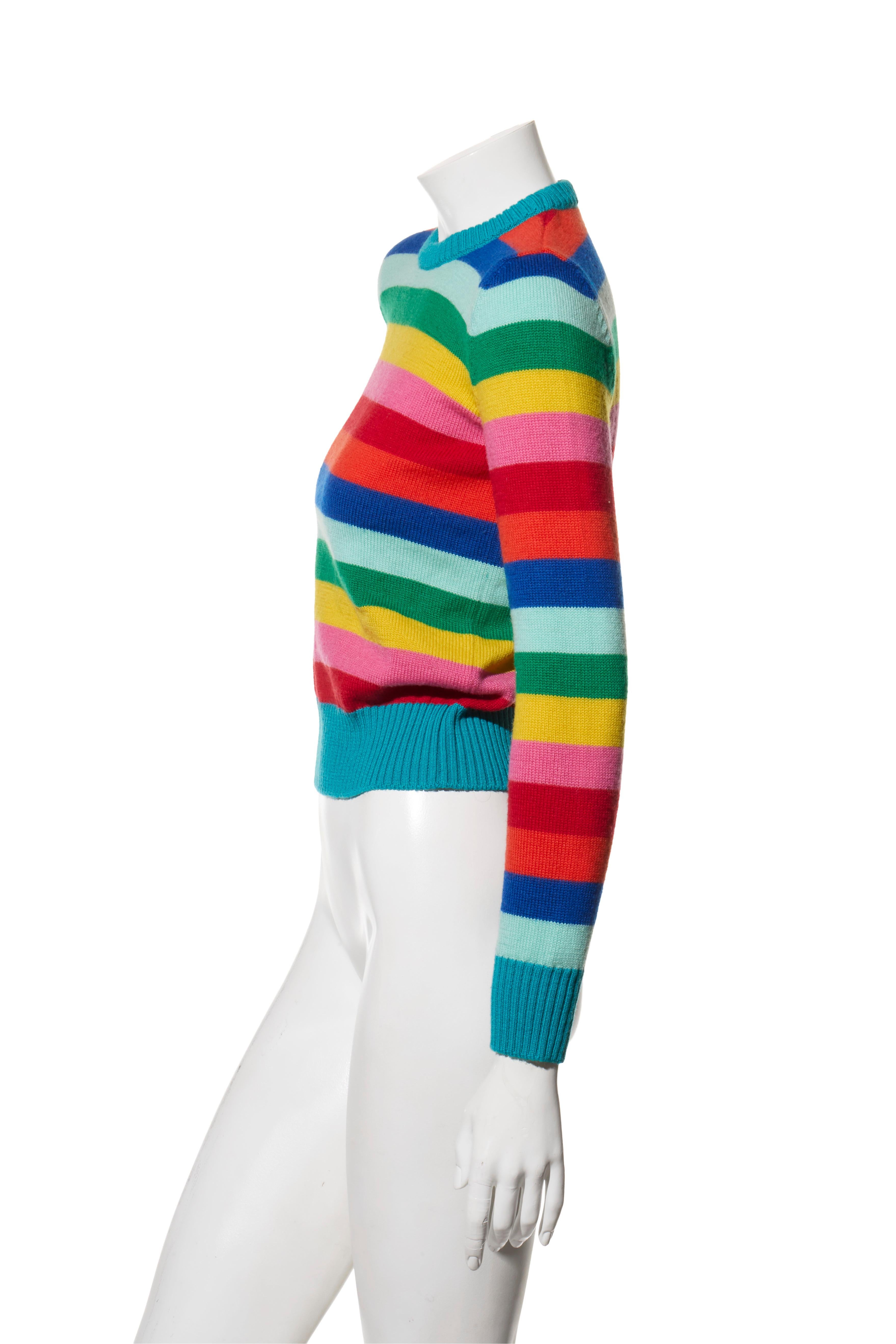 Beige Saint Laurent Rainbow Stripe Wool Sweater 2016 Collection Size XS For Sale