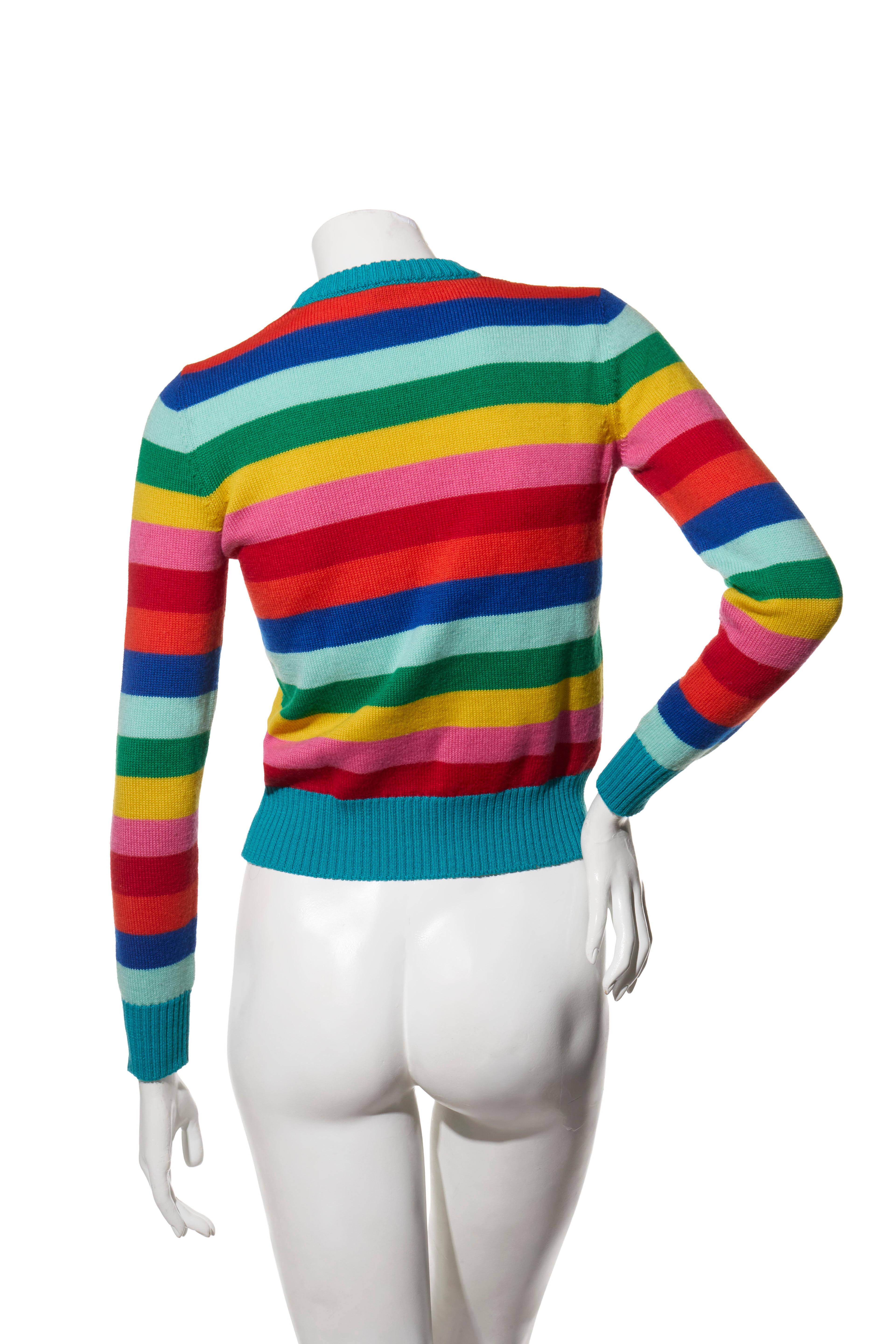 Saint Laurent Rainbow Stripe Wool Sweater 2016 Collection Size XS In Good Condition For Sale In Woodland Hills, CA