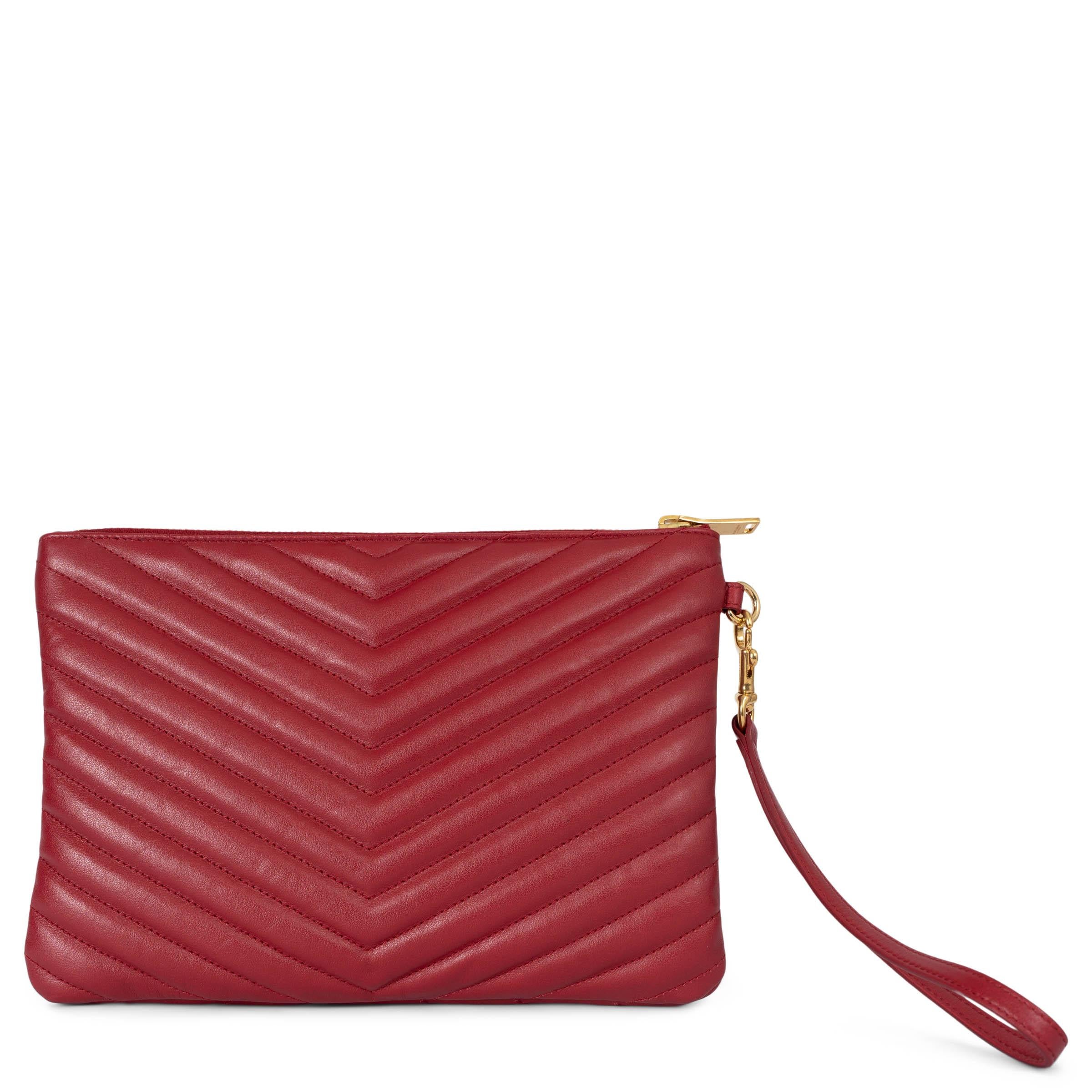 Red SAINT LAURENT raspberry leather CASSANDRE MATELASSE A5 Pouch Bag For Sale