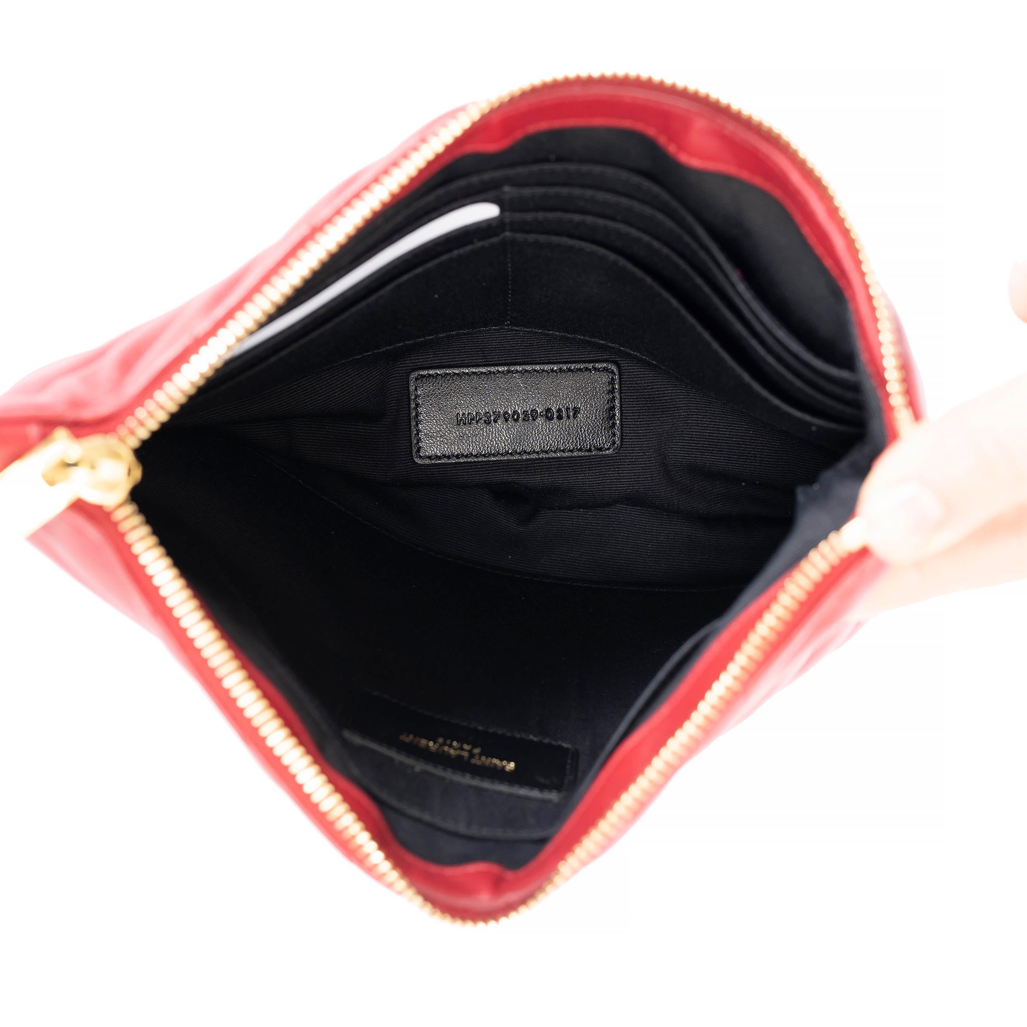 Women's SAINT LAURENT raspberry leather CASSANDRE MATELASSE A5 Pouch Bag For Sale