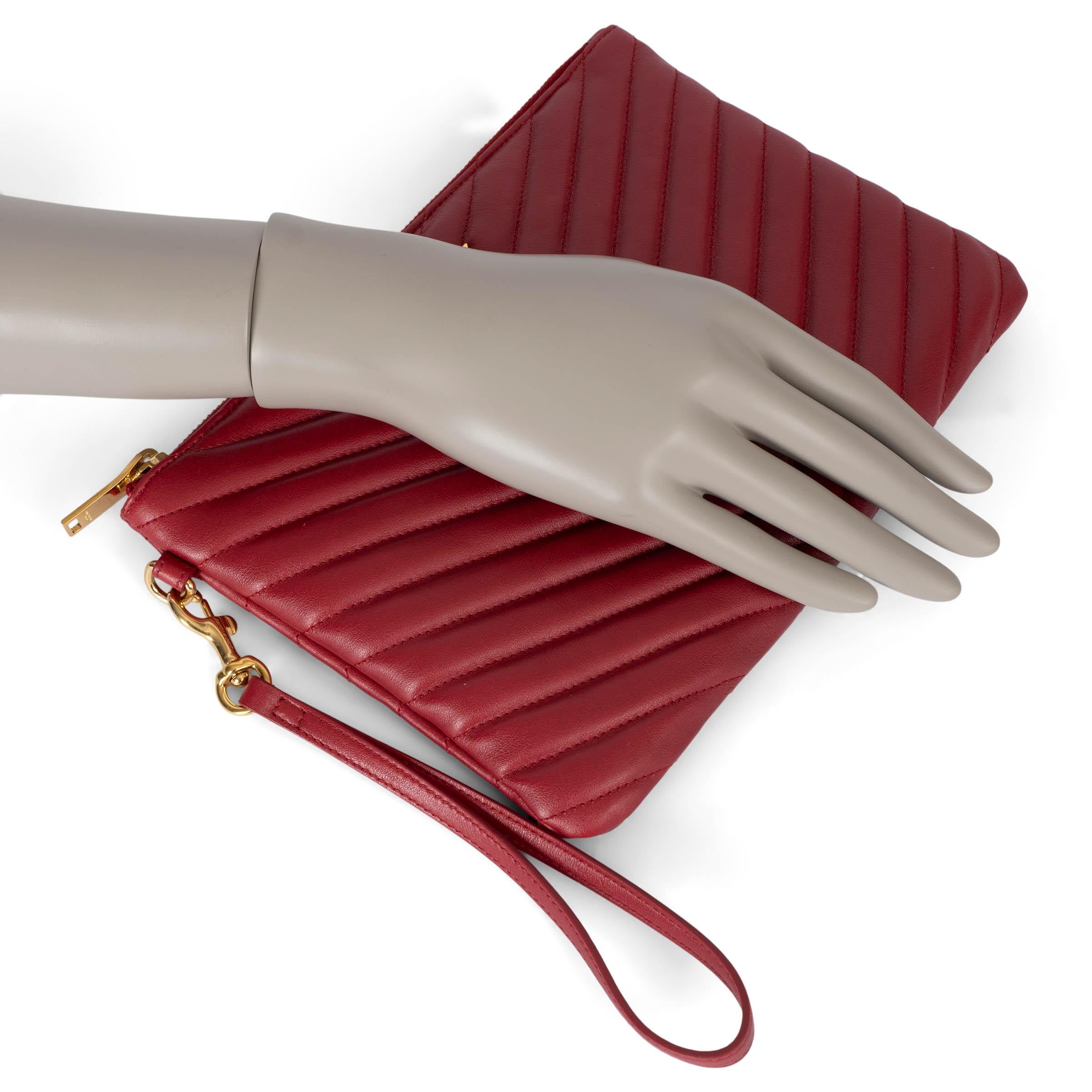 SAINT LAURENT raspberry leather CASSANDRE MATELASSE A5 Pouch Bag For Sale 2