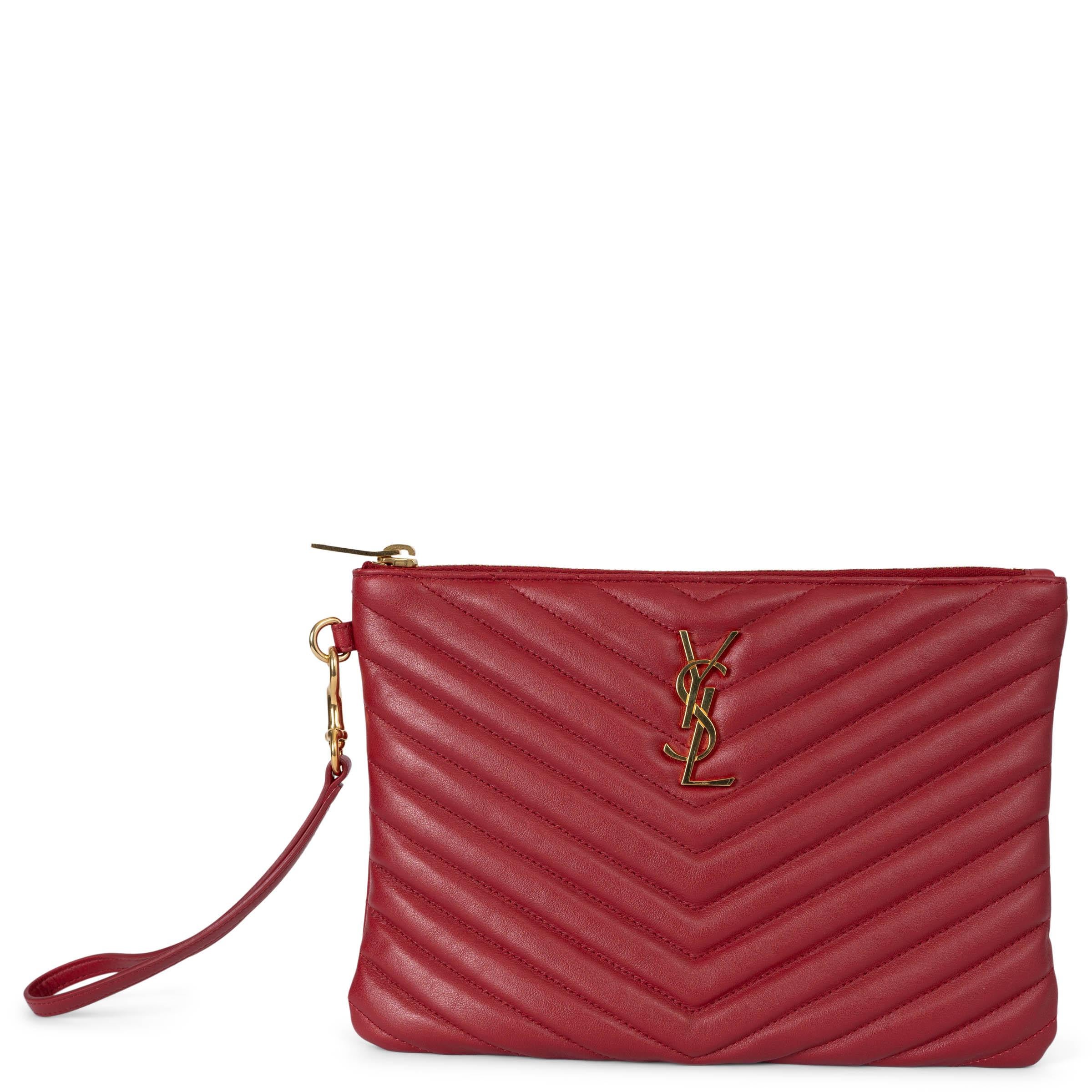SAINT LAURENT raspberry leather CASSANDRE MATELASSE A5 Pouch Bag For Sale