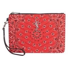 Saint Laurent Bandana Print Red Monogram Wristlet Pouch Bag