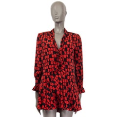 SAINT LAURENT red & black PRINTED silk PUSSY BOW MINI Dress S