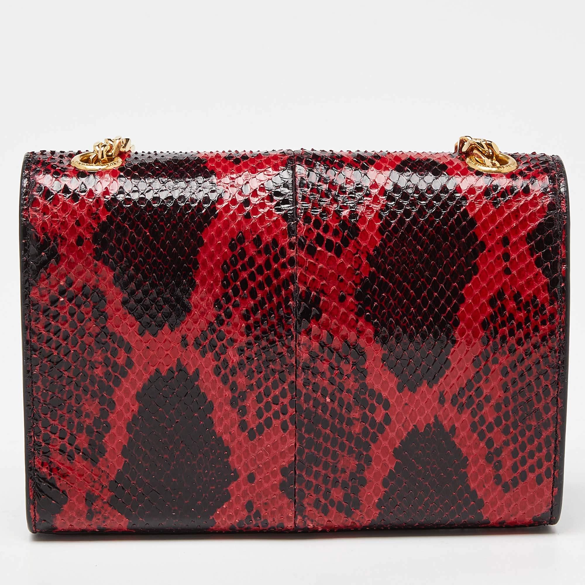 Saint Laurent Red/Black Python Embossed Leather Small Kate Wallet on Chain 6