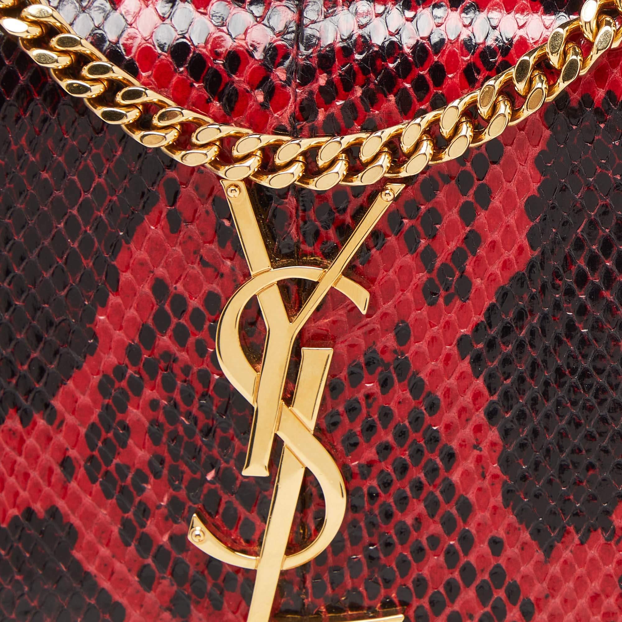 Saint Laurent Red/Black Python Embossed Leather Small Kate Wallet on Chain 7