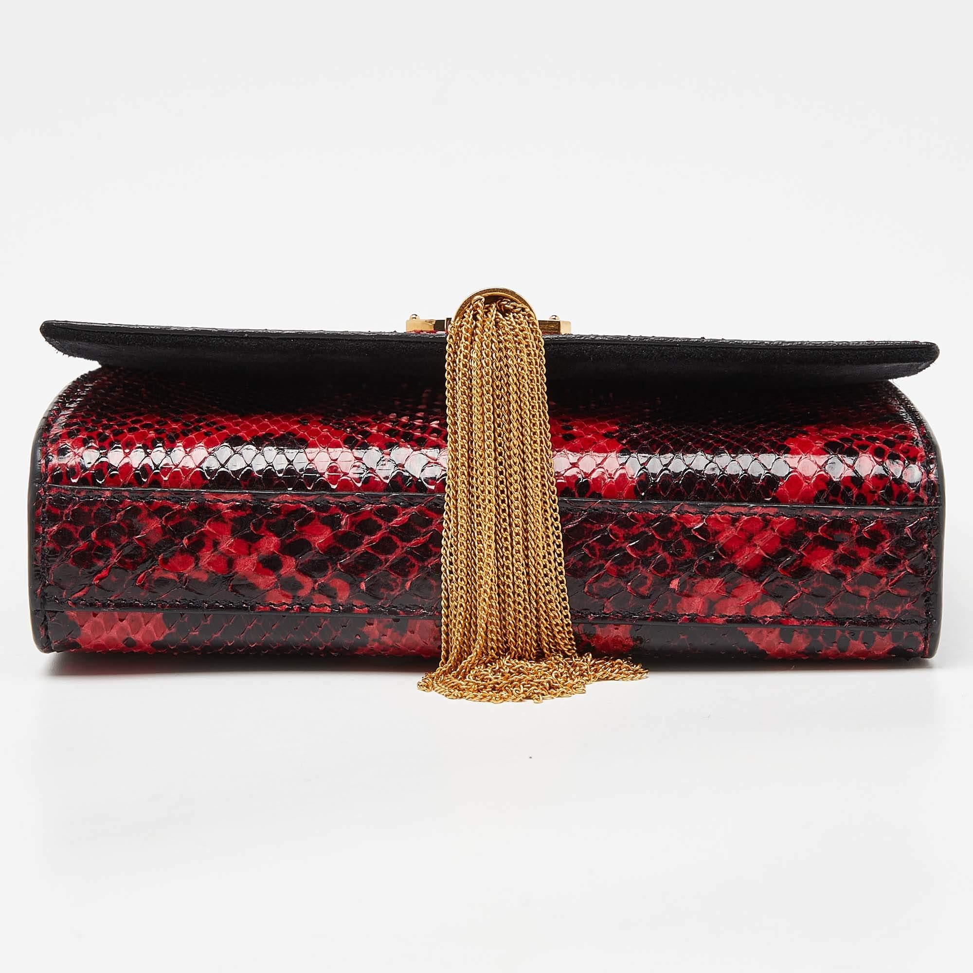 Saint Laurent Red/Black Python Embossed Leather Small Kate Wallet on Chain 3