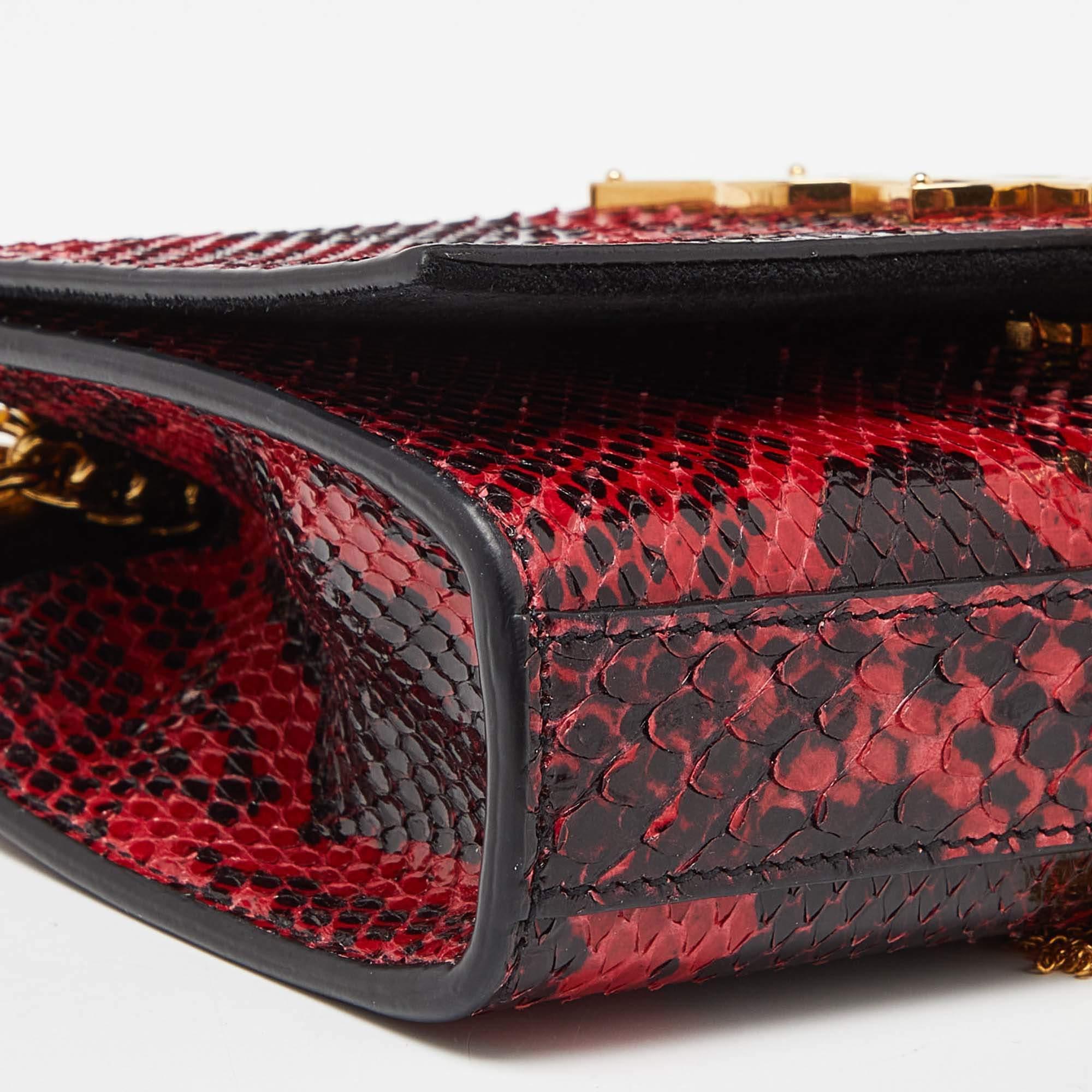 Saint Laurent Red/Black Python Embossed Leather Small Kate Wallet on Chain 4