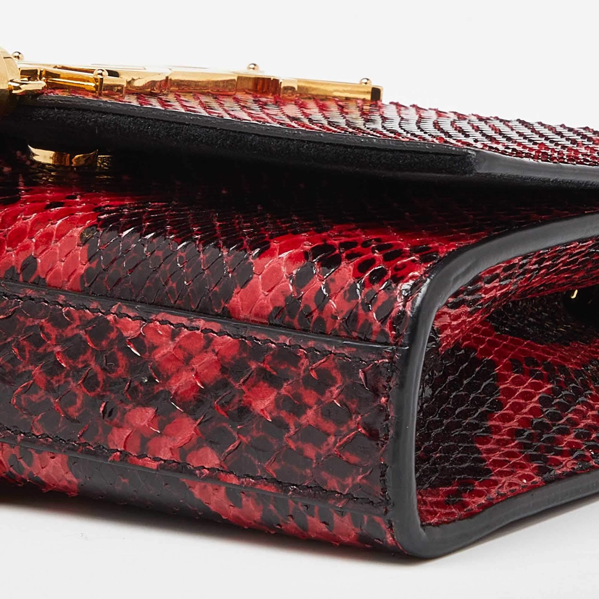 Saint Laurent Red/Black Python Embossed Leather Small Kate Wallet on Chain 5