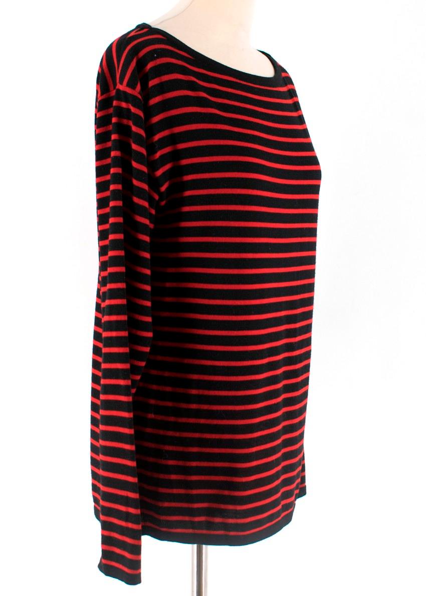 Saint Laurent Red & Black Striped Wool Top

-Saint Laurent Classic Stripe Jumper 
-Black and Red 
-Boat neckline with a straight fit
-Sleeve and neckline is black

Please note, these items are pre-owned and may show signs of being stored even when