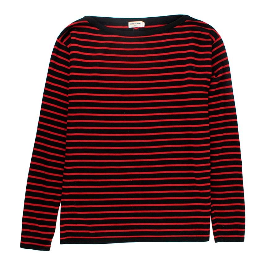 Women's Saint Laurent Red & Black Striped Wool Top - Size S For Sale