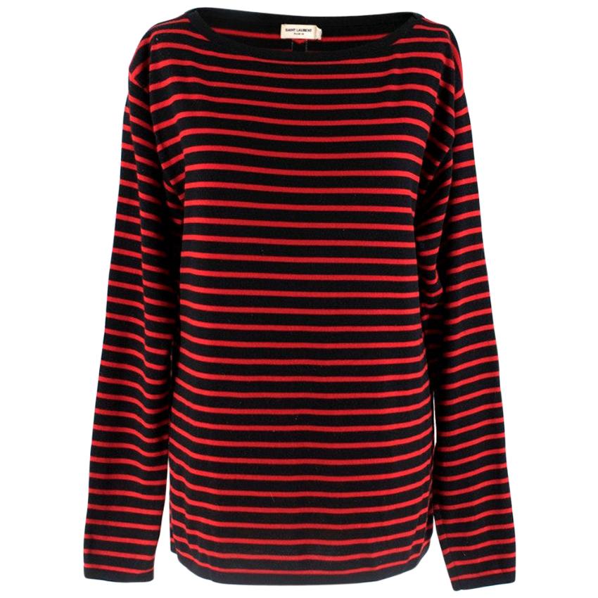 Saint Laurent Red & Black Striped Wool Top - Size S For Sale