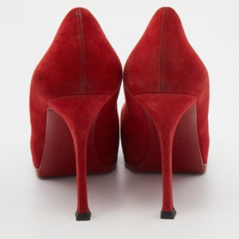 Saint Laurent Red/Black Suede and Leather Tribtoo Platform Pumps Size 38 For Sale 4