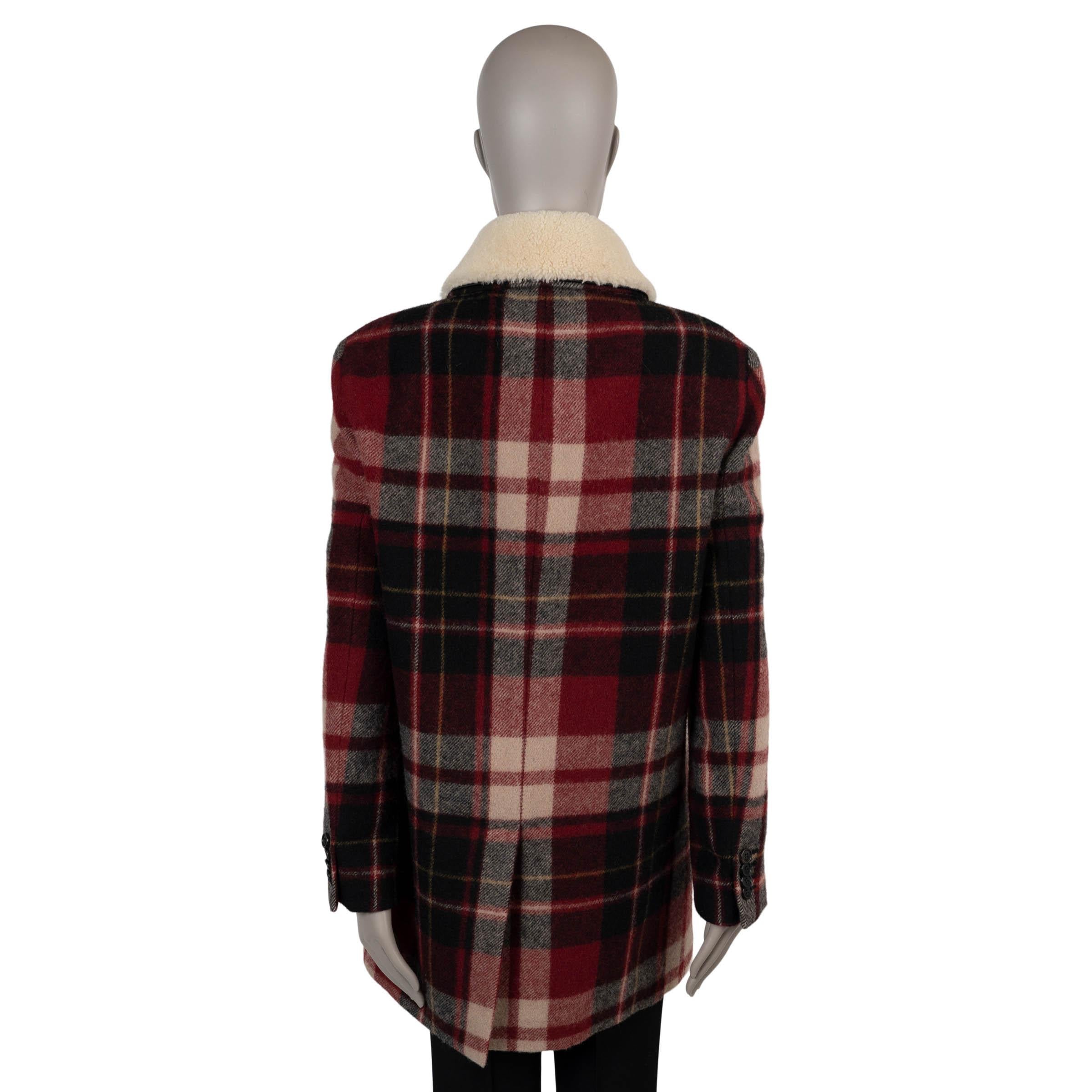 Noir SAINT LAURENT rouge noir blanc laine PLAID SHEARLING COLLAR TRAPPER Jacket L en vente
